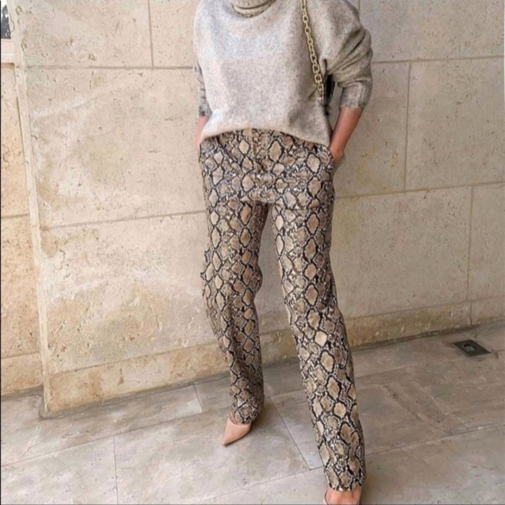 Zara Snake Print Faux Leather Pants XS